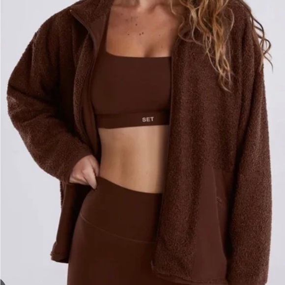 Set active fleece boyfriend jacket in coco brown size medium - Picture 1 of 5
